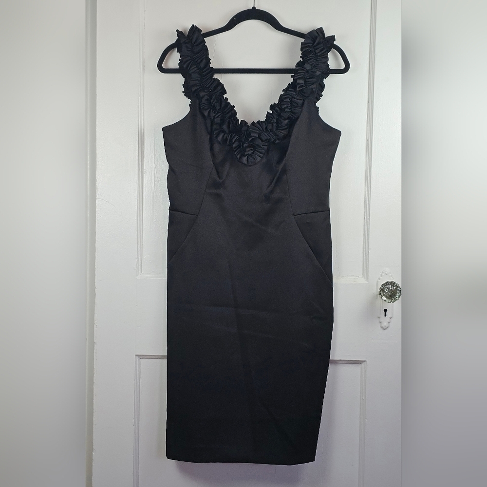 London Style Black Satin Cocktail Dress 12